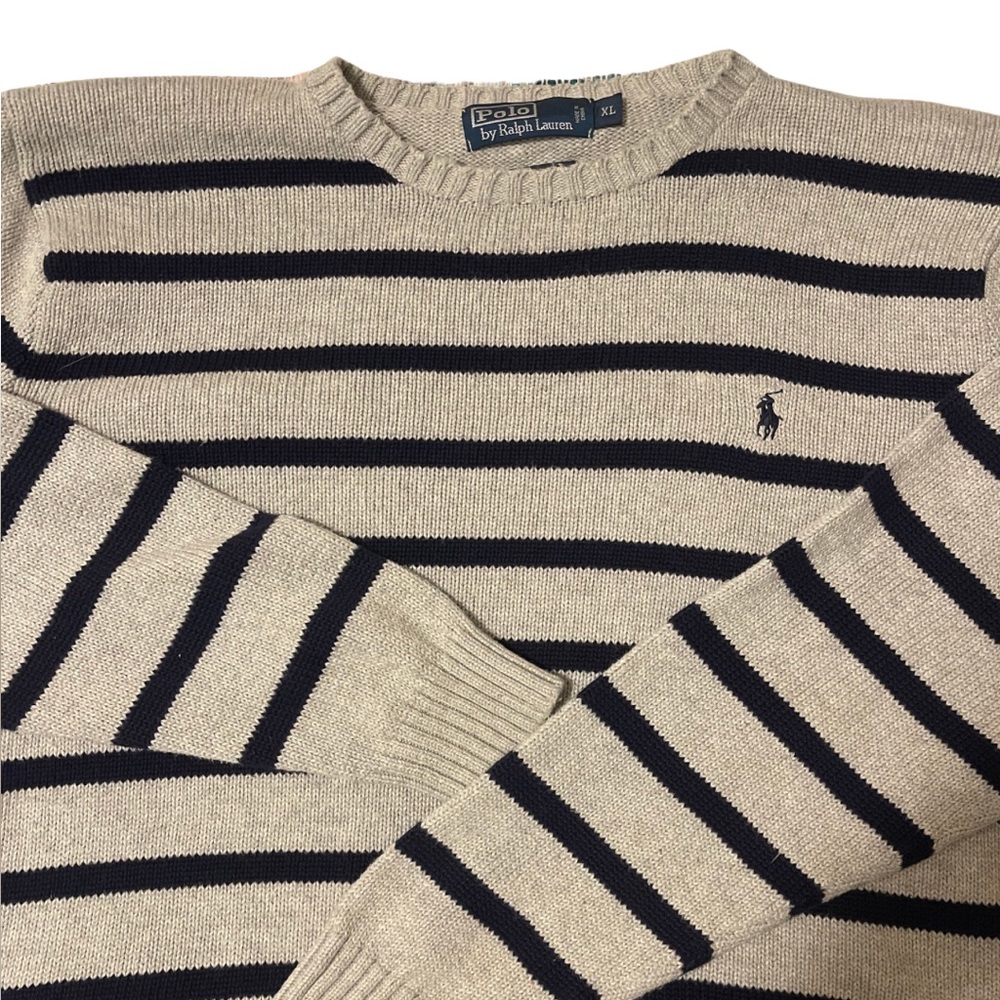 Polo Ralph Lauren Men's Cotton Crewneck Striped Sweater Navy Gray Prep Nautical